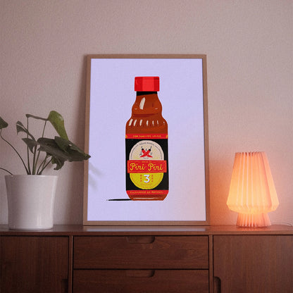 A poster with the illustrative motif “Piri Piri” by POWSTR hanging in a living room.